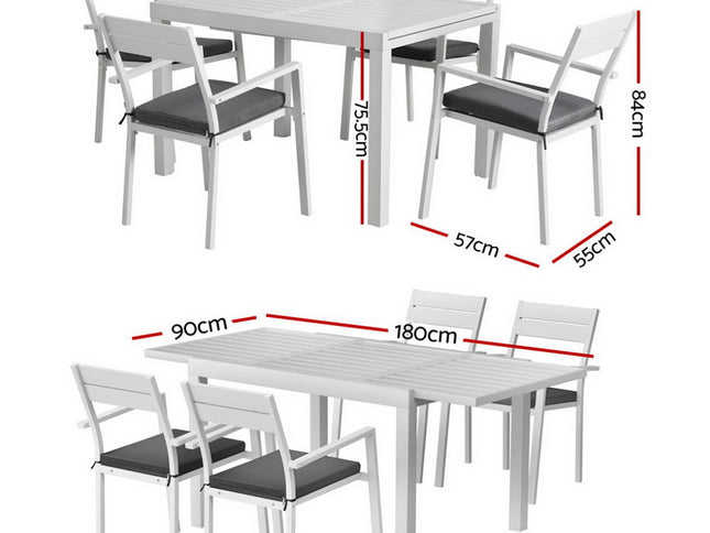 Gardeon Outdoor Dining Set 5 Piece Aluminum Extendable Table Setting White