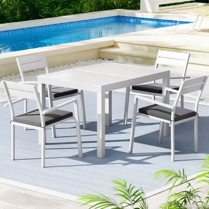 Gardeon Outdoor Dining Set 5 Piece Aluminum Extendable Table Setting White