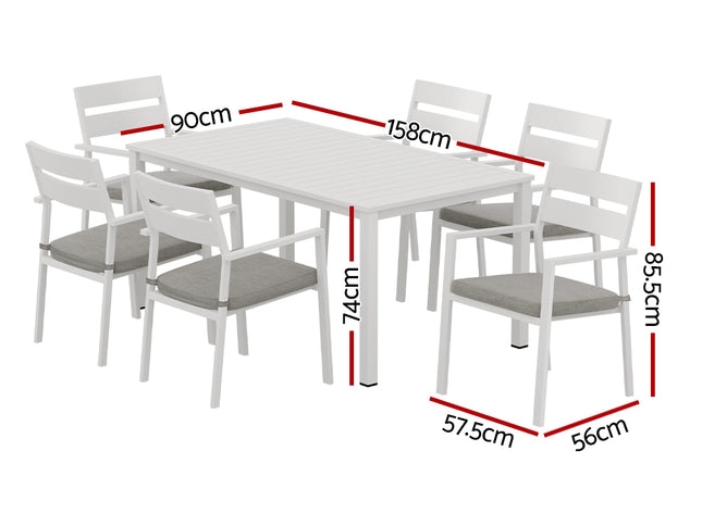 Gardeon Outdoor Dining Set 7 Piece Aluminum Table Chairs Setting White