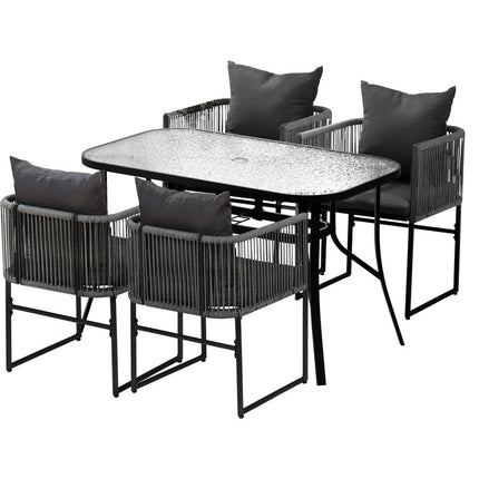 Gardeon 5PCS Outdoor Dining Set Table and Chairs Rope Patio Furniture Garden Black