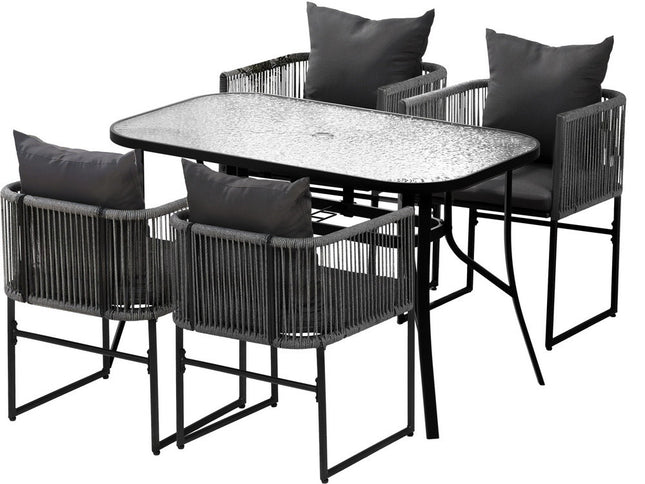 Gardeon 5PCS Outdoor Dining Set Table and Chairs Rope Patio Furniture Garden Black