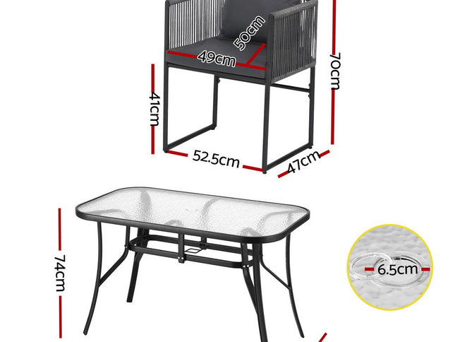 Gardeon 5PCS Outdoor Dining Set Table and Chairs Rope Patio Furniture Garden Black