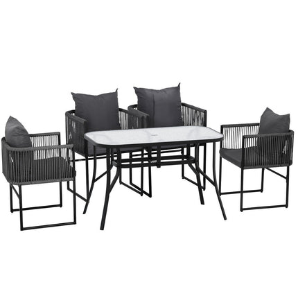 Gardeon 5PCS Outdoor Dining Set Table and Chairs Rope Patio Furniture Garden Black