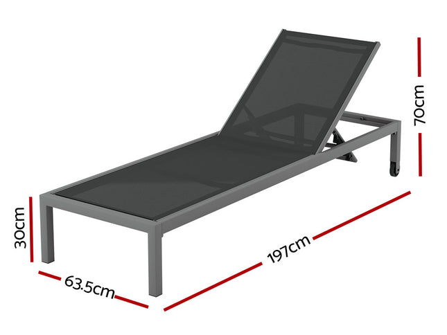 Gardeon Sun Lounge Outdoor Lounger Aluminium Folding Beach Chair Wheels Patio