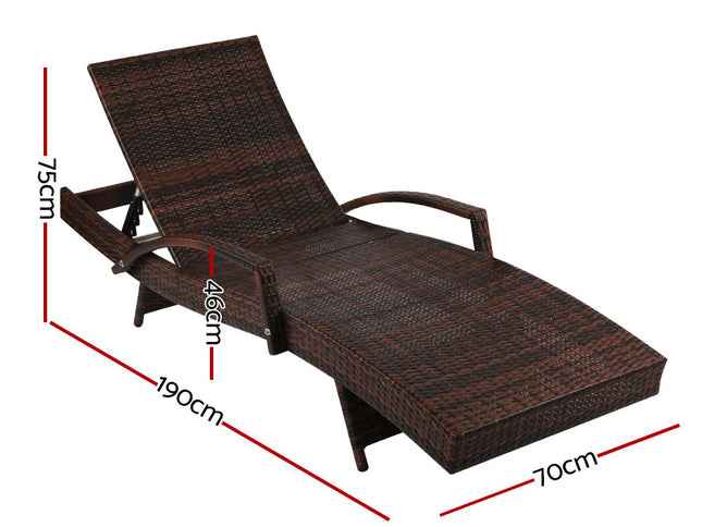 Gardeon 2PC Sun Lounge Wicker Lounger Outdoor Furniture Beach Chair Patio Adjustable Cushion Brown
