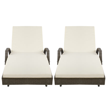 Gardeon 2PC Sun Lounge Wicker Lounger Outdoor Furniture Beach Chair Adjustable Cushion Grey&Beige