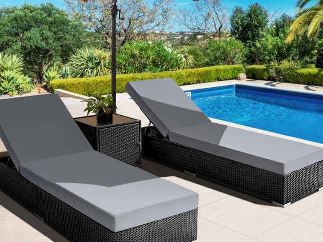Gardeon 3PC Sun Lounge Wicker Lounger Outdoor Furniture Day Bed Rattan Garden