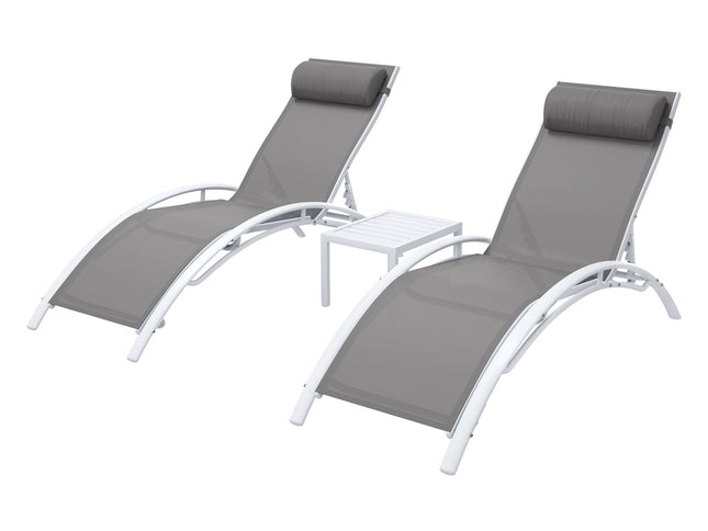 Gardeon 3PC Sun Lounge Outdoor Lounger Table Chairs Steel Patio Furniture Garden