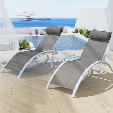 Gardeon 3PC Sun Lounge Outdoor Lounger Table Chairs Steel Patio Furniture Garden