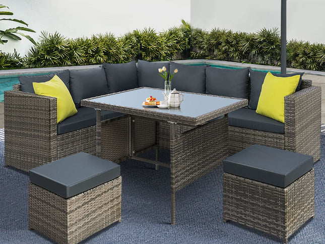 Gardeon Outdoor Dining Set Aluminum Table Chairs Wicker Setting Grey