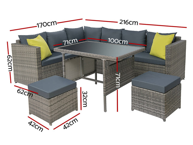 Gardeon Outdoor Dining Set Aluminum Table Chairs Wicker Setting Grey
