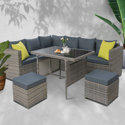 Gardeon Outdoor Dining Set Aluminum Table Chairs Wicker Setting Grey