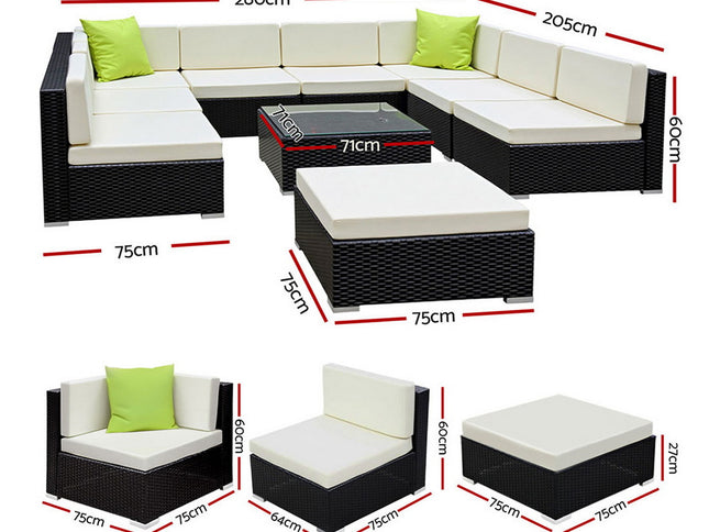 Gardeon 10-Piece Outdoor Sofa Set Wicker Couch Lounge Setting Cover