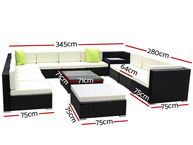 Gardeon 13-Piece Outdoor Sofa Set Wicker Couch Lounge Setting Cover