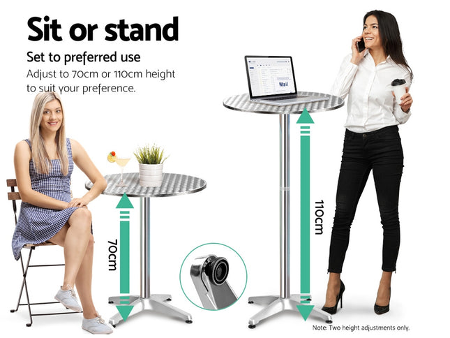 Gardeon Outdoor Bar Table Adjustable Aluminium Round 70/110cm