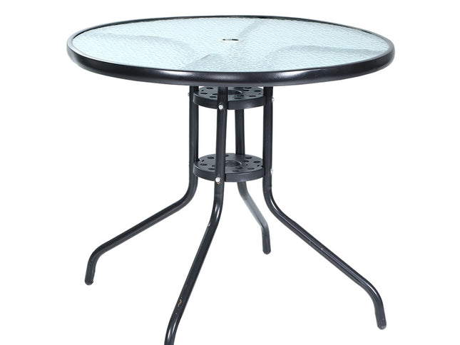 Gardeon Outdoor Bar Table Glass Cafe Table Steel Side Parasol Hole