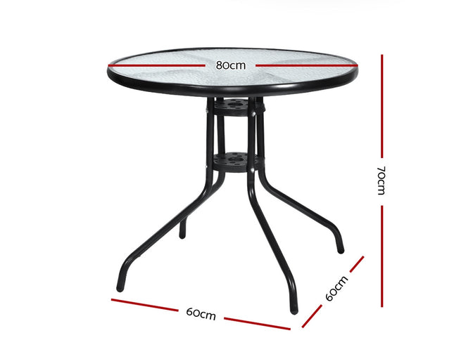Gardeon Outdoor Bar Table Glass Cafe Table Steel Side Parasol Hole