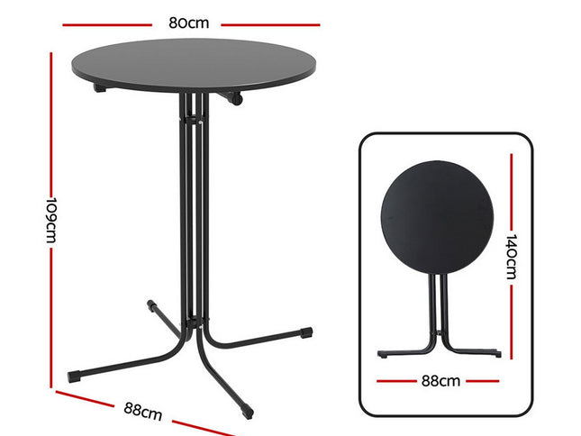Gardeon Outdoor Bar Table Round Folding Desk Top 109cm Patio Furniture Black