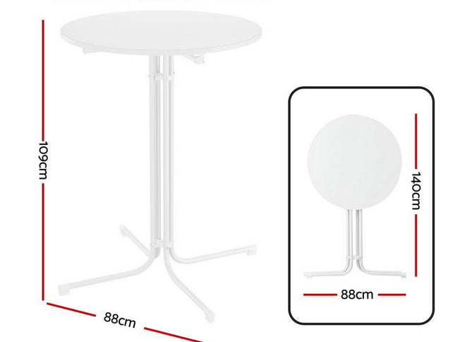 Gardeon Outdoor Bar Table Round Folding Desk Top 109cm Patio Furniture White