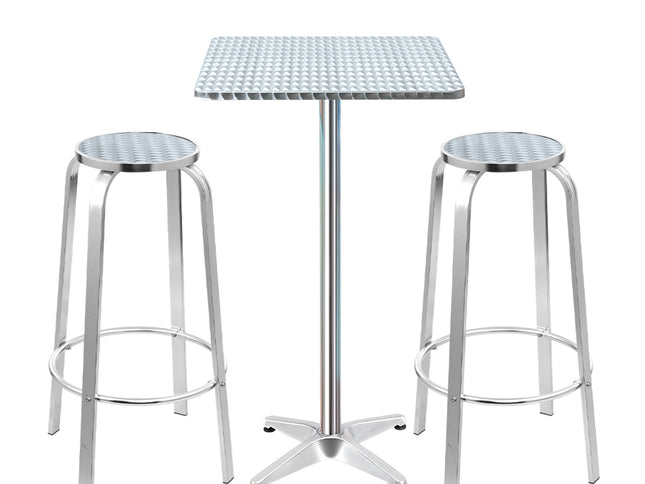 Gardeon 3-Piece Outdoor Bar Set Bistro Table Stools Adjustable Square Cafe