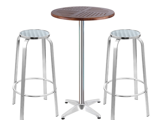 Gardeon 3-Piece Outdoor Bar Set Bistro Table Stools Adjustable Wooden Cafe