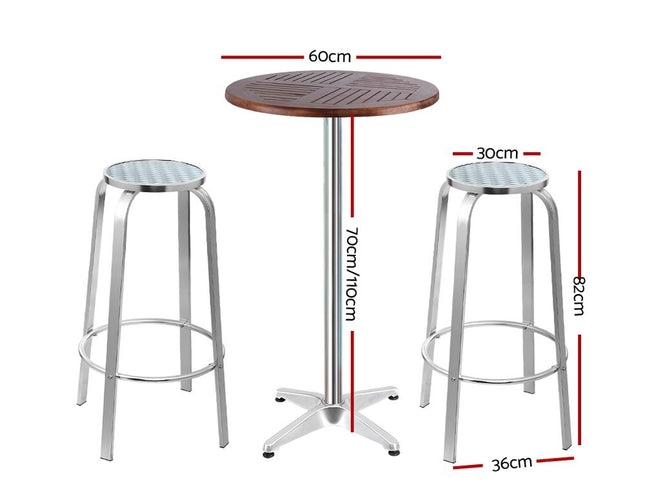 Gardeon 3-Piece Outdoor Bar Set Bistro Table Stools Adjustable Wooden Cafe
