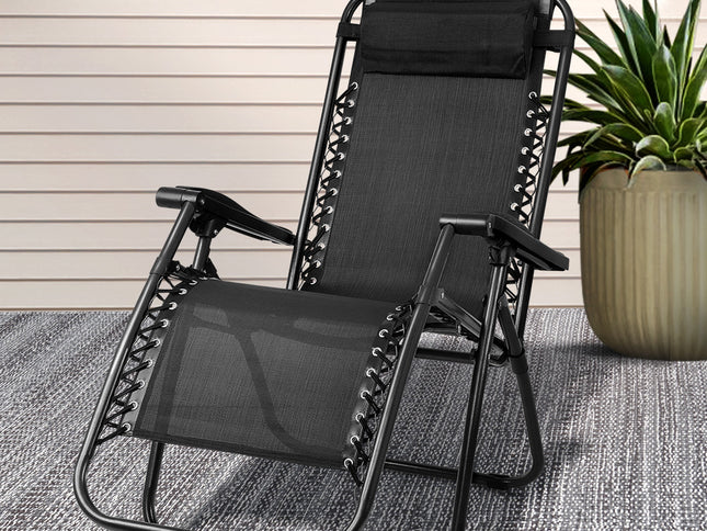 Gardeon Zero Gravity Chair Folding Outdoor Recliner Adjustable Sun Lounge Camping Black