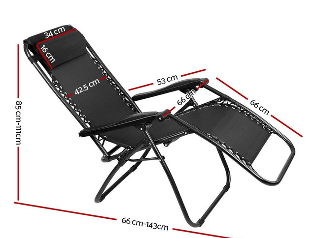 Gardeon Zero Gravity Chair Folding Outdoor Recliner Adjustable Sun Lounge Camping Black