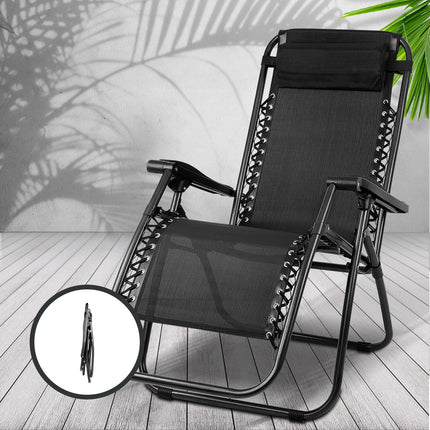 Gardeon Zero Gravity Chair Folding Outdoor Recliner Adjustable Sun Lounge Camping Black