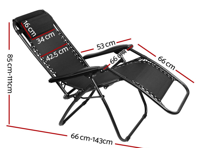 Gardeon 2PC Zero Gravity Chair Folding Outdoor Recliner Adjustable Sun Lounge Camping Black