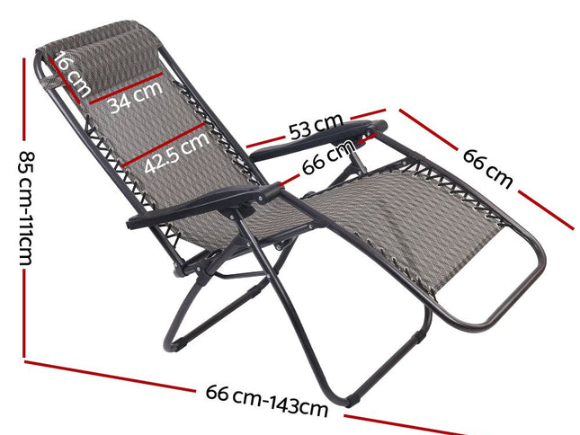 Gardeon Zero Gravity Chair Folding Outdoor Recliner Adjustable Sun Lounge Camping Grey