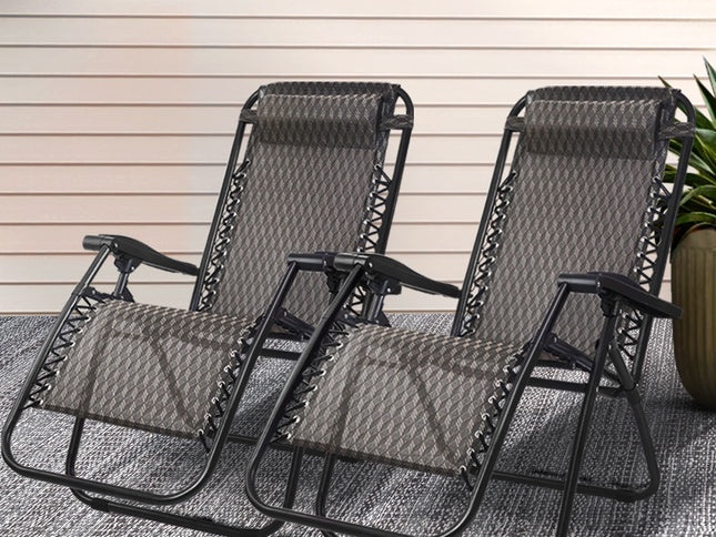 Gardeon 2PC Zero Gravity Chair Folding Outdoor Recliner Adjustable Sun Lounge Camping Grey