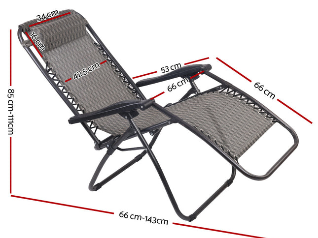 Gardeon 2PC Zero Gravity Chair Folding Outdoor Recliner Adjustable Sun Lounge Camping Grey