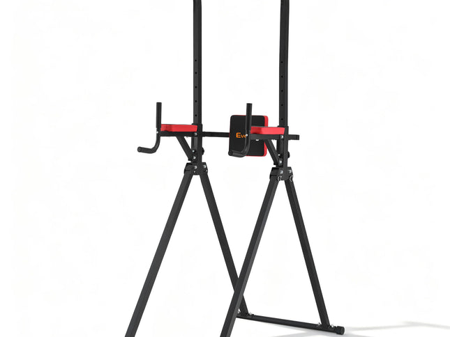 Everfit Chin Up Tower Pull Up Station Adjustable Dip Station Folding Home Gym Black