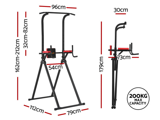 Everfit Chin Up Tower Pull Up Station Adjustable Dip Station Folding Home Gym Black