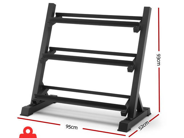Everfit Dumbbell Rack 3-Tier Heavy Duty Weight Storage for Home Gym 300kg Capacity Black