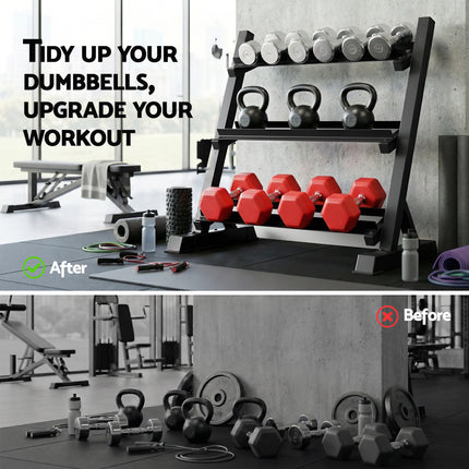 Everfit Dumbbell Rack 3-Tier Heavy Duty Weight Storage for Home Gym 300kg Capacity Black