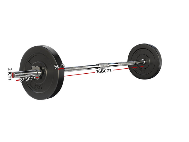 Everfit 18kg Barbell Set Weight Plates Bar Lifting Bench 168cm