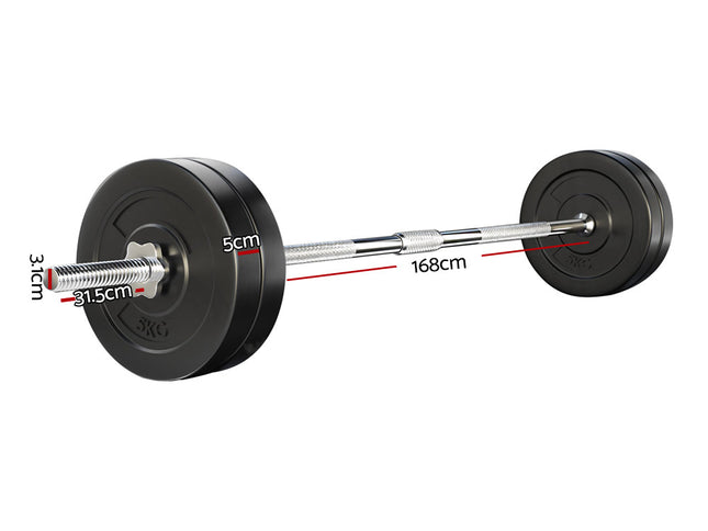 Everfit 28kg Barbell Set Weight Plates Bar Lifting Bench 168cm