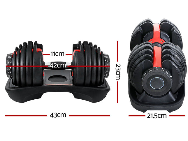 Everfit 24kg Dumbbells Adjustable Dumbbell Weight Plates Home Gym 2pcs