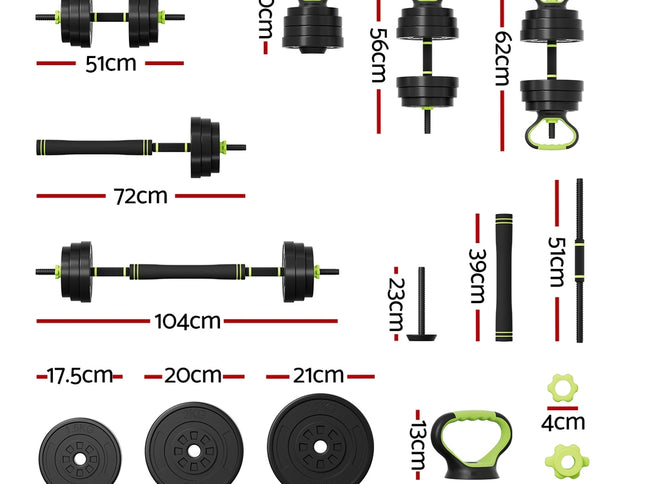 Everfit 25kg Adjustable Dumbbells Set Kettle Bell Weight Plates Barbells Gym