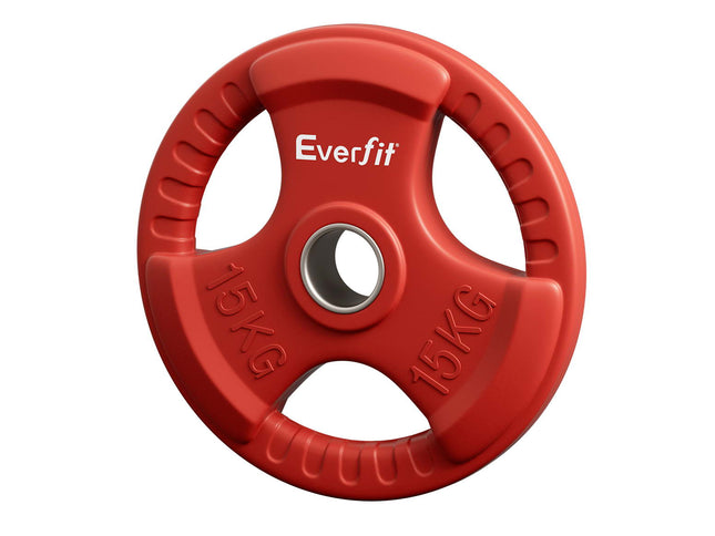 Everfit Weight Plates Olympic 15kg Dumbbell Barbell Plate Weight Lifting Home Gym Red