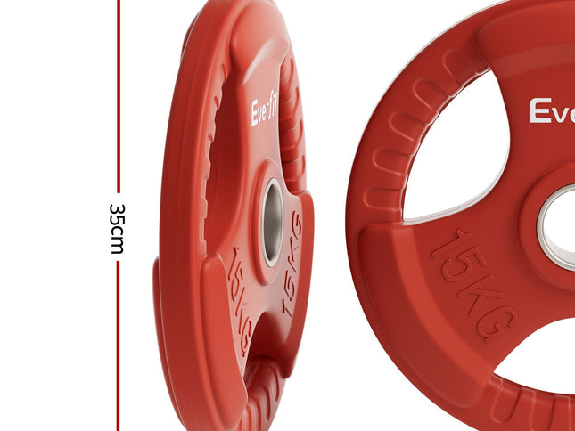 Everfit Weight Plates Olympic 15kg Dumbbell Barbell Plate Weight Lifting Home Gym Red