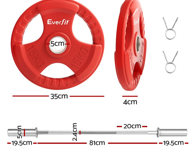 Everfit Barbells Set 36kg 120cm Dumbbell Barbell Plate Weight Lifting Home Gym Red Lifting