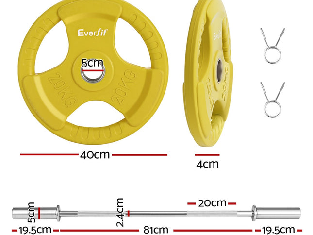 Everfit Barbells 46KG 120CM Dumbbell Barbell Plate Weight Lifting Home Gym Yellow
