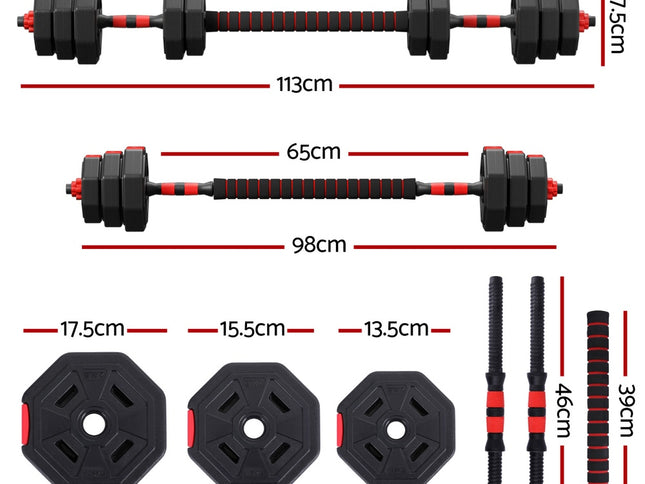Everfit 20kg Adjustable Dumbbell Barbell Set Weight Plates Home Workout