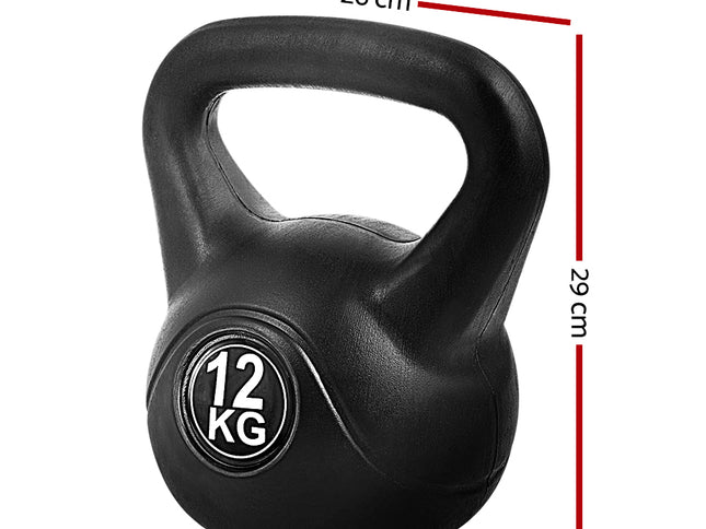Everfit 12kg Kettlebell Set Weight Lifting Bench Dumbbells Kettle Bell Gym Home