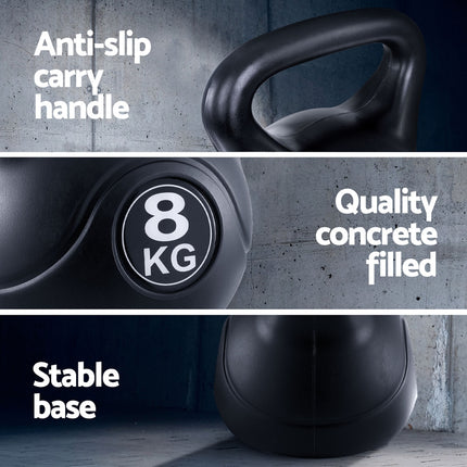 Everfit 8kg Kettlebell Set Weight Lifting Bench Dumbbells Kettle Bell Gym Home