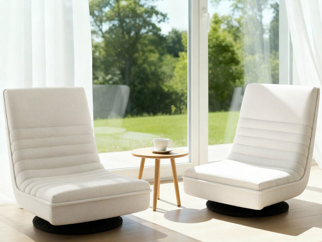 Artiss 2XFloor Chair Lounge Sofa Swivel Foldable Linen White