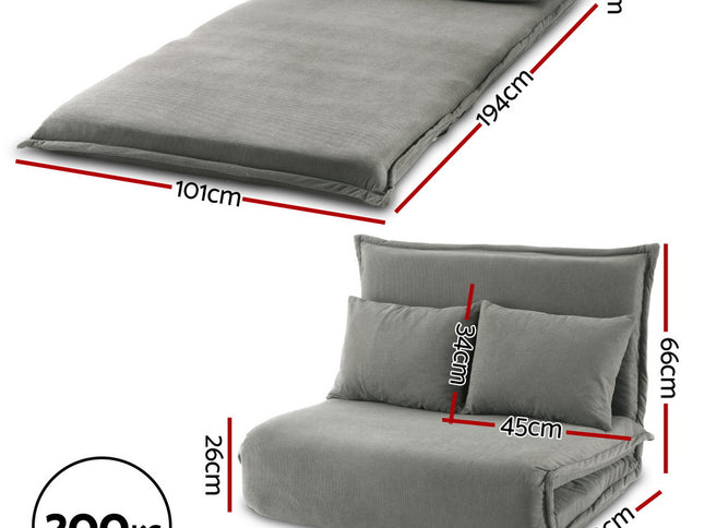 Artiss Floor Lounge Sofa Bed Foldable 2 Seater Grey
